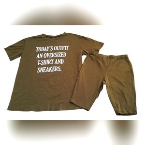 Women's “Today’s Outfit” Tee & Shorts Set – Olive Green- Size Small NWOT